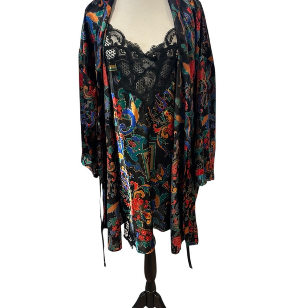 Vintage gold label Victoria's Secret Multicolor Lace Robe and slip on dress